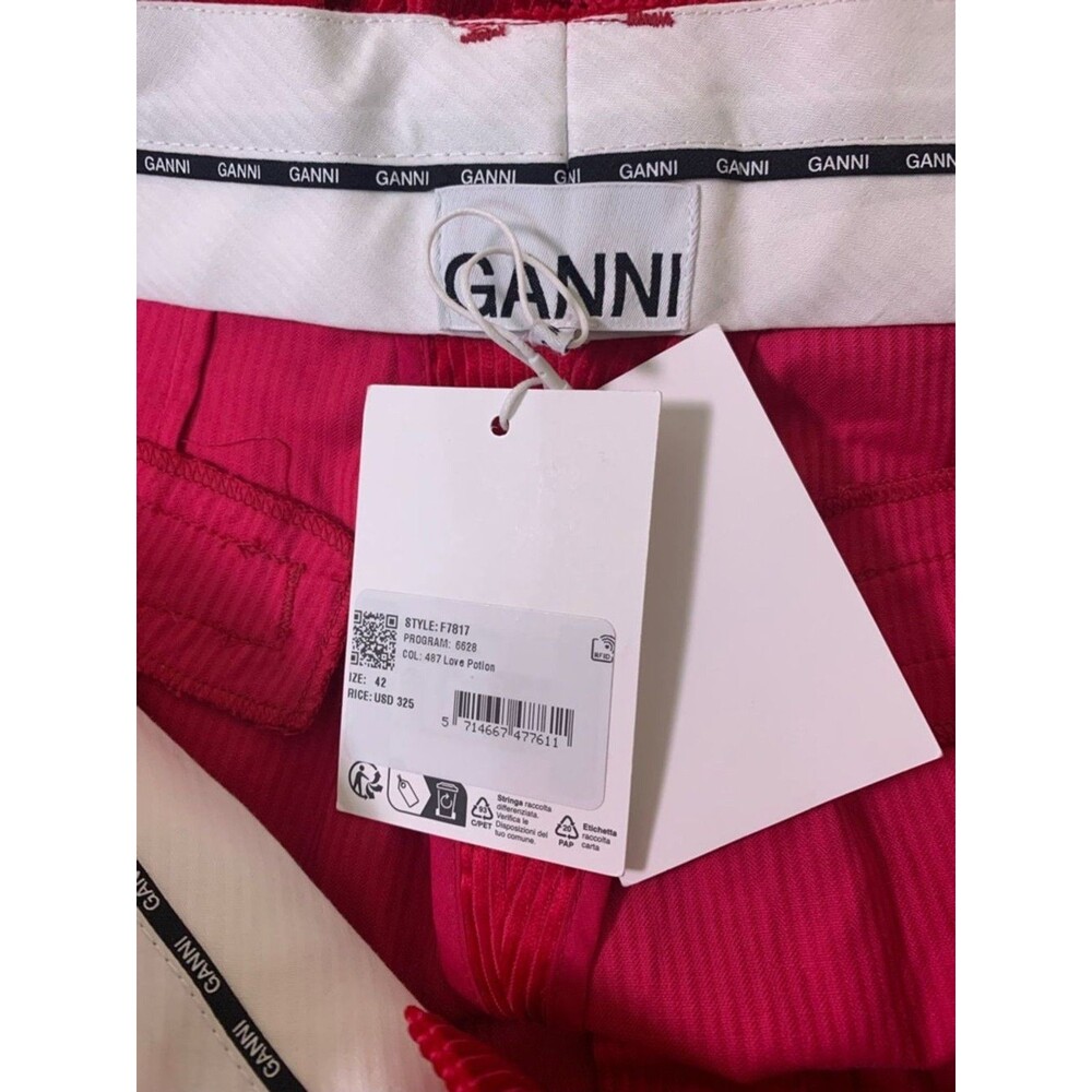 Ganni Corduroy Shorts Women’s 42 US 10/12 Love Potion Red High Waist Pleated - Picture 2 of 8